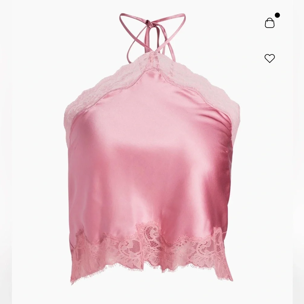 NWT. LoveShackFancy pink Rivier satin halterneck Top - Picture 1 of 12